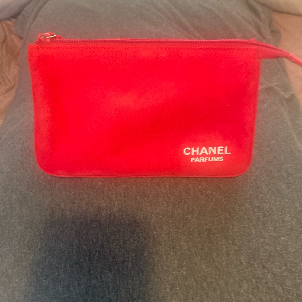 Chanel Red suede make up case.